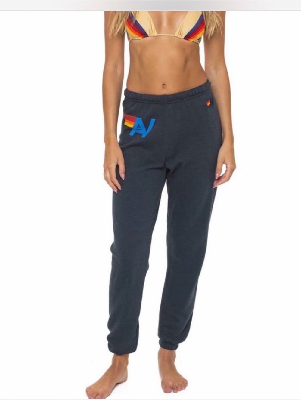Aviator Nation Charcoal Joggers with Rainbow Stripe Detail